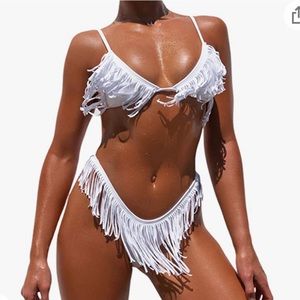 Fringe White Bikini